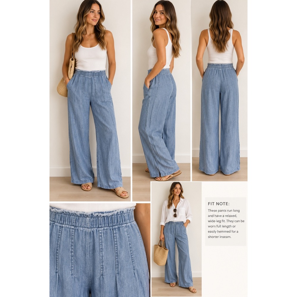 INC International Concepts Size 6/28 Chambray Wide Leg Pull-On Pants